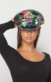 Steampunk Goggle Captain Hat with Reversible Sequins - Multicolor - SohoGirl.com
