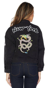 New York Dragon Denim Jacket in Black - SohoGirl.com