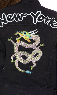 New York Dragon Denim Jacket in Black - SohoGirl.com