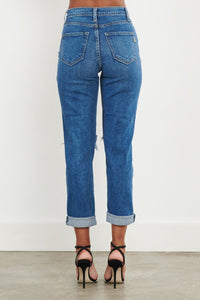 High Waste Distressed Open Knee Mom Jeans - Medium Denim - SohoGirl.com
