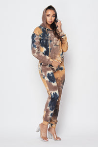 2 Piece Tye Dye Jogger Set With Hoodie Sweater - Taupe - SohoGirl.com