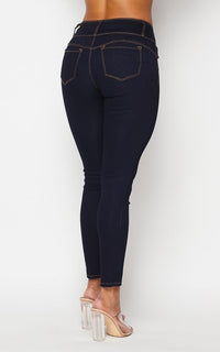 3 Button Push-Up Denim Skinny Jeans - Dark Denim - SohoGirl.com