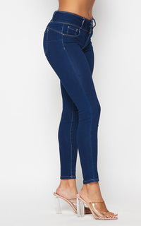 3 Button Push-Up Denim Skinny Jeans - Medium Dark - SohoGirl.com