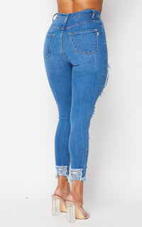 Vibrant Cut Out Heavy Distressed Jeans - Medium Denim - SohoGirl.com