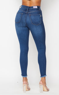 Vibrant Slightly Distressed Skinny Jeans - Dark Denim - SohoGirl.com