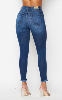 Vibrant Knee Cut Out Skinny Jeans - Dark Denim - SohoGirl.com