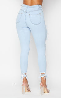 Vibrant Cut Out Heavy Distressed Jeans - Light Denim - SohoGirl.com