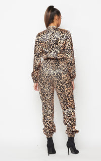 Leopard Print Silky Satin Jumpsuit - SohoGirl.com