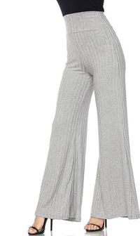 Gray High Waisted Ribbed Bell Bottom Pants - SohoGirl.com