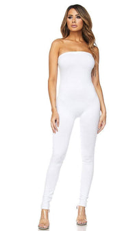 White Strapless Bodycon Jumpsuit - SohoGirl.com
