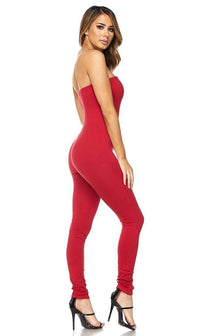 Red Strapless Bodycon Jumpsuit - SohoGirl.com
