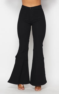 Side Slit Bell Bottom Denim Jeans - Black - SohoGirl.com