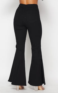 Side Slit Bell Bottom Denim Jeans - Black - SohoGirl.com