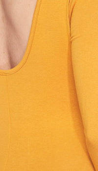 Long Sleeve Low Back Bermuda Unitard - Mustard - SohoGirl.com