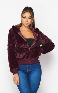 Plush Faux Fur Ultra Soft Hooded Jacket - Plum - SohoGirl.com