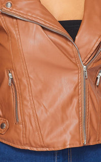 Faux Leather Moto Biker Jacket - Tan - SohoGirl.com