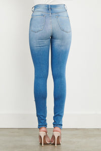 High Waisted Distressed Skinny Jeans - Medium Denim - SohoGirl.com