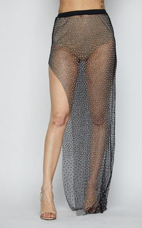 Rhinestone Mesh Cover Up Skirt - Black - SohoGirl.com