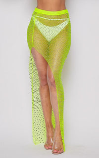Rhinestone Mesh Cover Up Skirt - Neon Green - SohoGirl.com