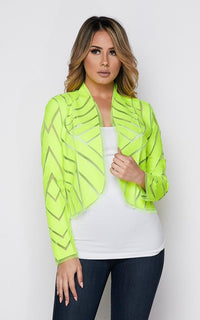 Mesh Faux Leather Blazer Jacket - Neon Green - SohoGirl.com