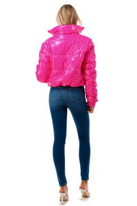 Cropped Puffer Jacket - Hot Pink - SohoGirl.com