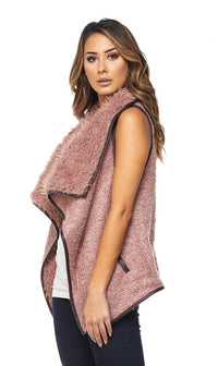 Draped Sleeveless Faux Fur Wool Vest in Pink - SohoGirl.com