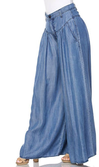 Chambray Wide Leg Pants in Denim Blue - SohoGirl.com