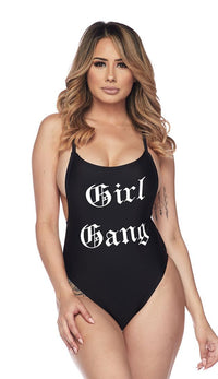 Girl Gang Low Cut Swimsuit in Black - SohoGirl.com