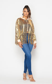 Gold Sequin Fringe Crop Jacket - SohoGirl.com