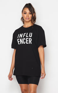 Influencer Oversized T-Shirt and Biker Shorts Set - Black - SohoGirl.com