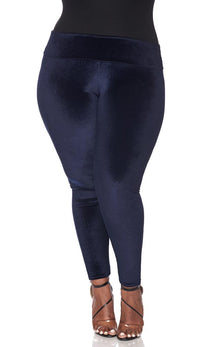 Plus Size High Waisted Velvet Leggings - Navy Blue - SohoGirl.com