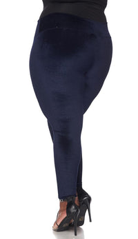 Plus Size High Waisted Velvet Leggings - Navy Blue - SohoGirl.com