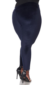 High Waisted Velvet Leggings in Navy Blue (Plus Sizes Available)