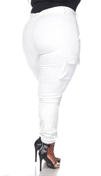 Plus Size Belted Cargo Jogger Pants - White - SohoGirl.com