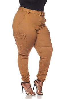 Plus Size Belted Cargo Jogger Pants - Khaki - SohoGirl.com