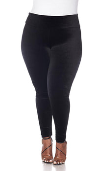 Plus Size High Waisted Velvet Leggings - Black - SohoGirl.com
