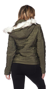 Hooded Fur Lined Puffer Bubble Jacket - Olive - SohoGirl.com