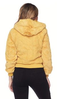 Plush Faux Fur Ultra Soft Hooded Jacket - Mustard - SohoGirl.com