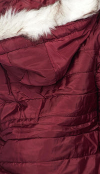 Hooded Fur Lined Puffer Bubble Jacket - Burgundy - SohoGirl.com