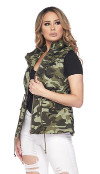 Faux Fur Lined Utility Drawstring Vest - Camouflage - SohoGirl.com