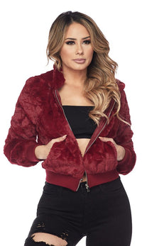 Plush Faux Fur Ultra Soft Hooded Jacket - Burgundy (S-XXXL) - SohoGirl.com