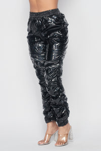 Metallic Reflective Pants Hip Hope Harem Joggers - Grey Black - SohoGirl.com