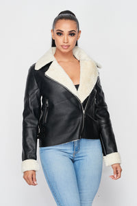Sherpa Lined Faux Leather Jacket - Black - SohoGirl.com