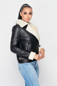 Sherpa Lined Faux Leather Jacket - Black - SohoGirl.com