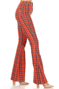 Super High Waisted Checkered Plaid Bell Bottom Jeans - Red - SohoGirl.com