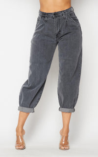 Vibrant High Waisted Slouchy Mom Jeans - Gray - SohoGirl.com