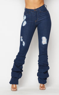 Vibrant Distressed Scrunch Up Bootcut Jeans - Dark Denim - SohoGirl.com