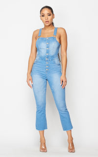Button Up Long Overalls in Light Blue - SohoGirl.com