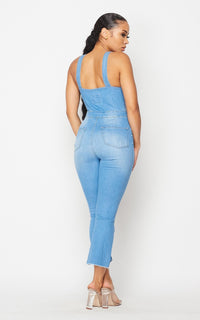 Button Up Long Overalls in Light Blue - SohoGirl.com