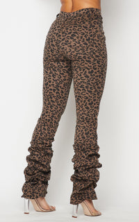 Vibrant Scrunch Up Bootcut Denim Jeans - Leopard - SohoGirl.com
